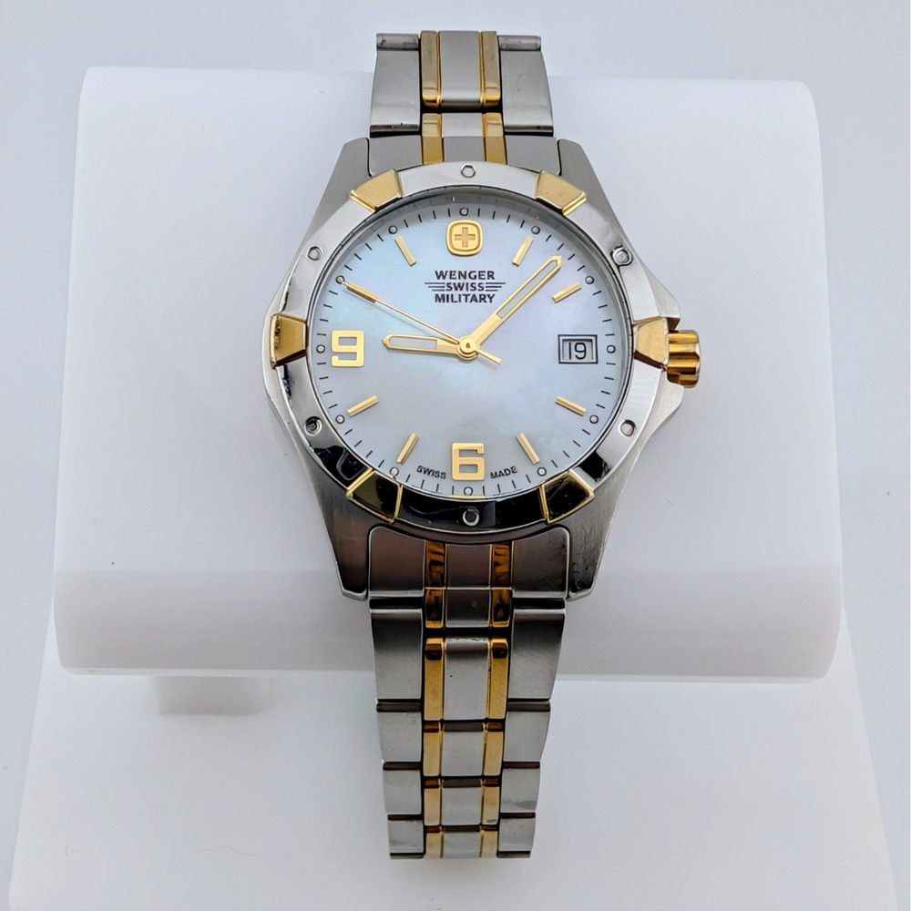 Wenger Swiss Military Elite 79093 Two Tone MOP Dial Quartz Watch Lume 33mm 8.5"